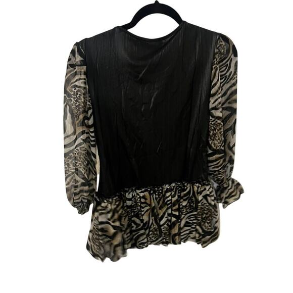 NWT Pretty Angel zebra & black top w sheer sleeves dressy beaded size M - Picture 2 of 11